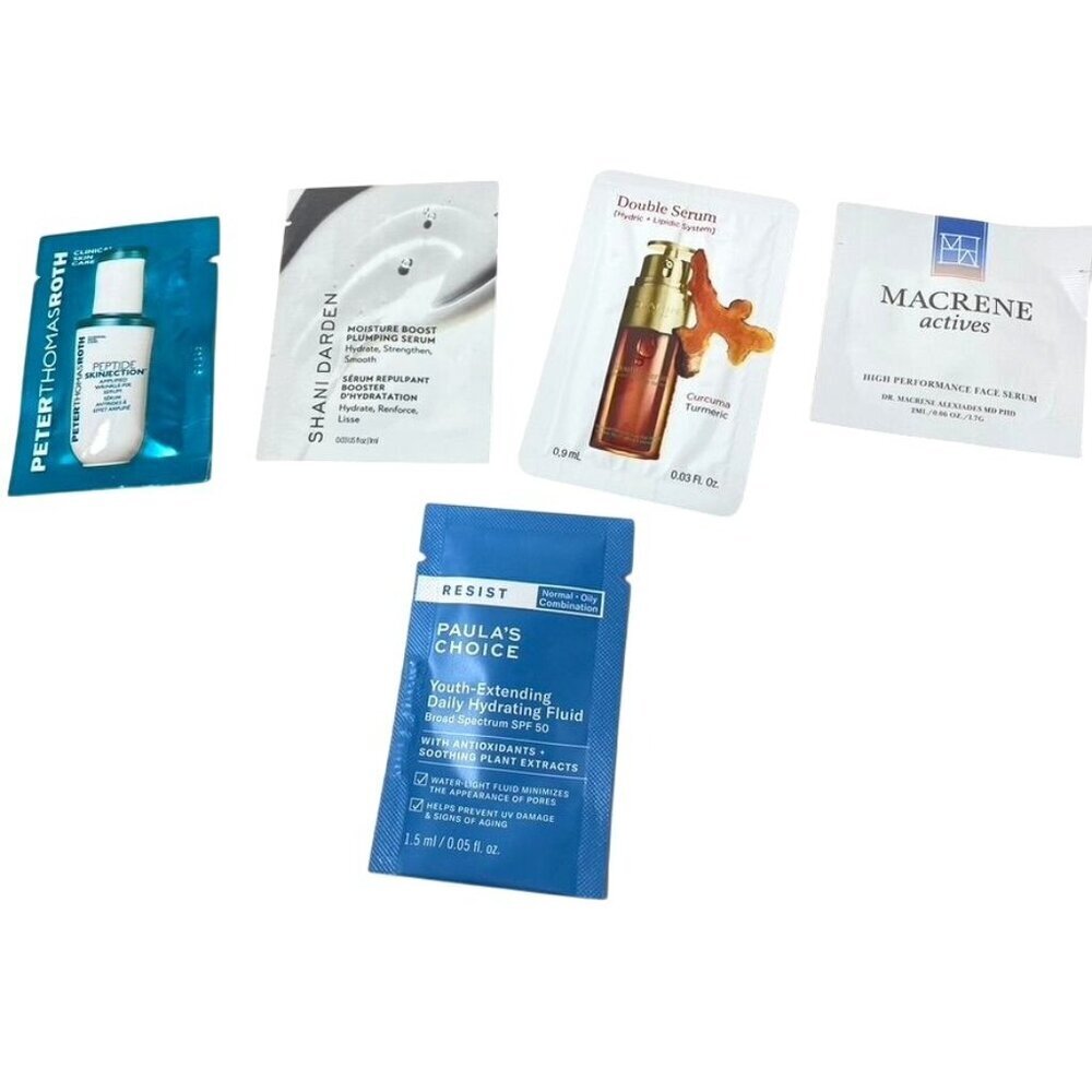 Sampler Pack 4 Facial Serums/ 1SPF 50 Lotion Wrinkle Plumping Hydration